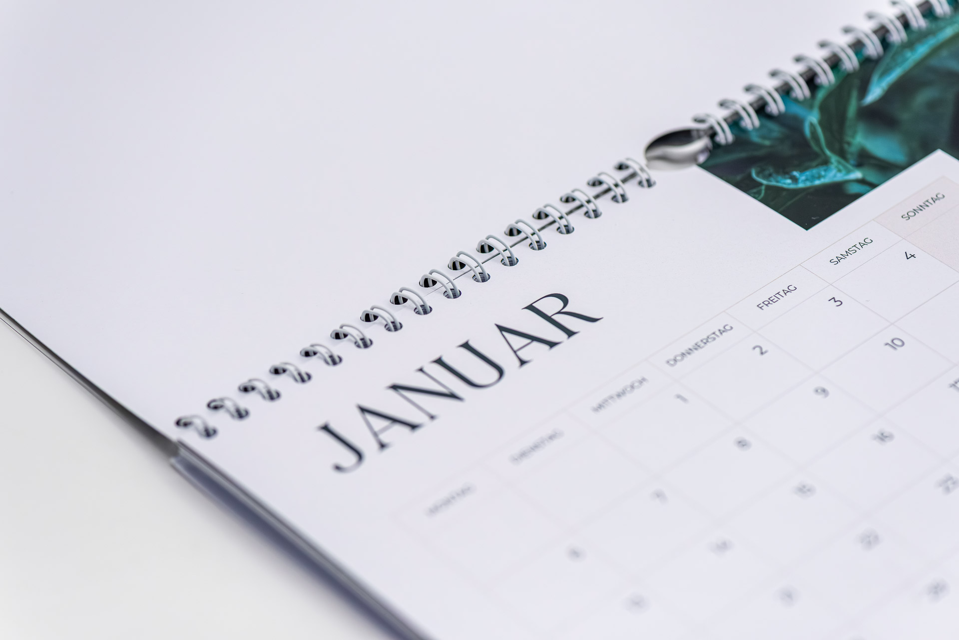 Close-up of a ring-bound calendar