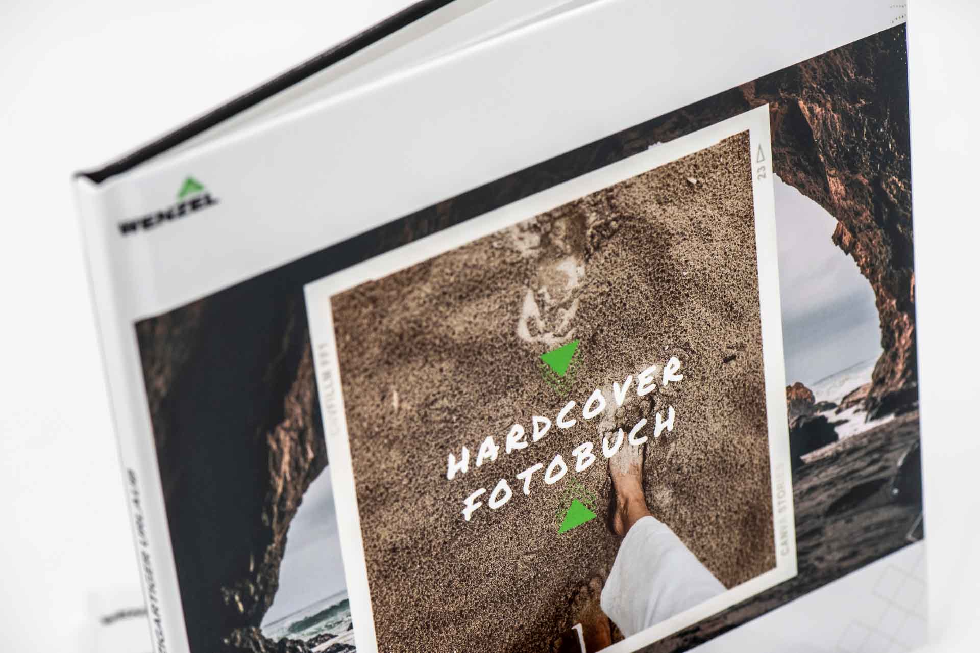 Close-up of a hardback photo book sample